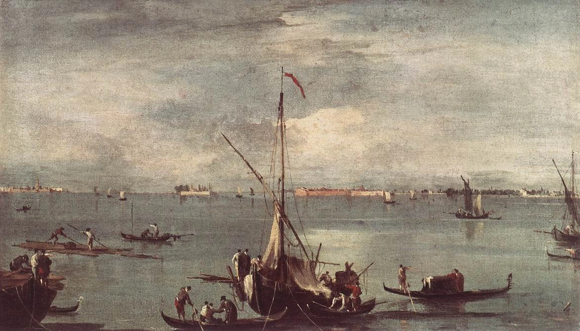 La laguna con barche, gondole e gommoni